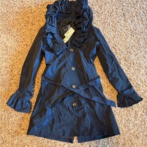 Cartise Navy Ruffled Women's Trench Coat